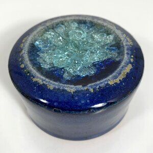Salterra Spice Shaker Blue Ceramic Pottery w/ Geode Crackle Glass
